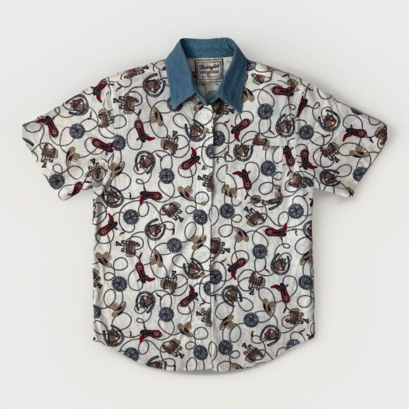 Wrangler Shirt Womens Size Small Western Wear Cowboy Boots Button Up Rodeo VTG - Picture 1 of 11